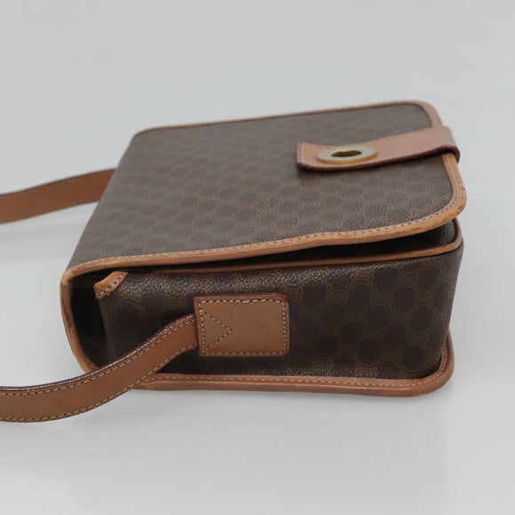 CELINE Macadam Canvas Shoulder Bag PVC Leather Brown Gold Auth 122541