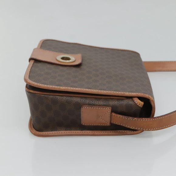 CELINE Macadam Canvas Shoulder Bag PVC Leather Brown Gold Auth 122541