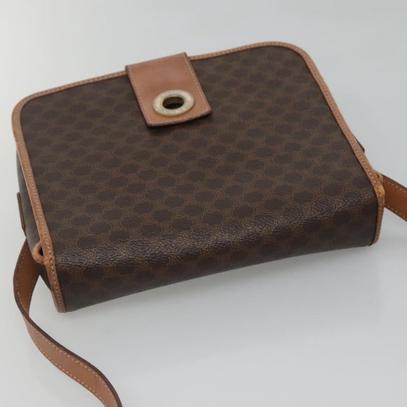 CELINE Macadam Canvas Shoulder Bag PVC Leather Brown Gold Auth 122541