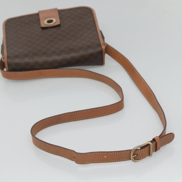 CELINE Macadam Canvas Shoulder Bag PVC Leather Brown Gold Auth 122541