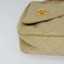 CHANEL Matelasse Chain Shoulder Bag Satin Beige Gold CC Auth 122544-14