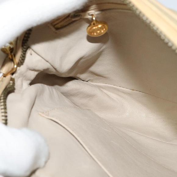 CHANEL Matelasse Chain Shoulder Bag Satin Beige Gold CC Auth 122544