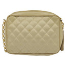 CHANEL Matelasse Chain Shoulder Bag Satin Beige Gold CC Auth 122544-2