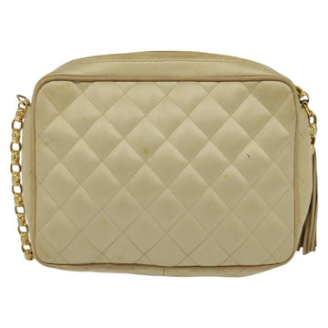 CHANEL Matelasse Chain Shoulder Bag Satin Beige Gold CC Auth 122544 - 0