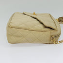 CHANEL Matelasse Chain Shoulder Bag Satin Beige Gold CC Auth 122544-4