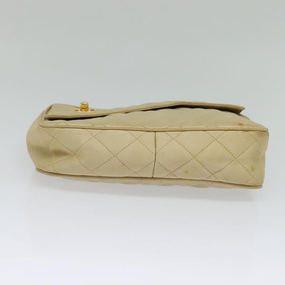 CHANEL Matelasse Chain Shoulder Bag Satin Beige Gold CC Auth 122544
