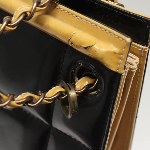 CHANEL Choco Bar Chain Shoulder Bag Lackleder Schwarz CC Auth 122608