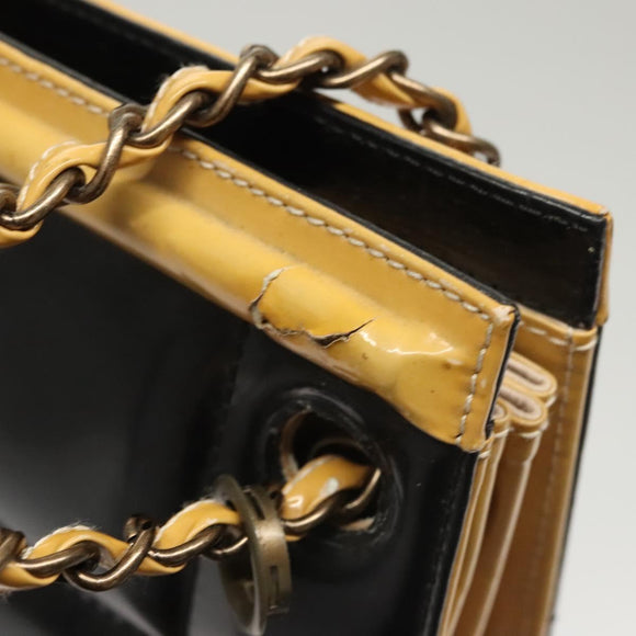 CHANEL Choco Bar Chain Shoulder Bag Lackleder Schwarz CC Auth 122608