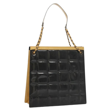 CHANEL Choco Bar Chain Shoulder Bag Patent leather Black CC Auth 122608