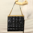 CHANEL Choco Bar Chain Shoulder Bag Patent leather Black CC Auth 122608-25