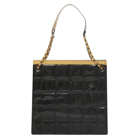CHANEL Choco Bar Chain Shoulder Bag Patent leather Black CC Auth 122608