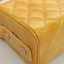 CHANEL Matelasse Hand Bag Patent leather Yellow Silver CC Auth 122609-9