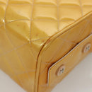 CHANEL Matelasse Hand Bag Patent leather Yellow Silver CC Auth 122609-16
