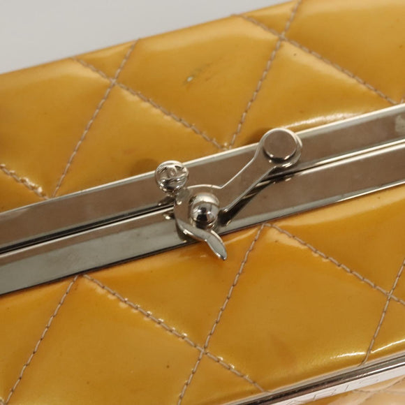 CHANEL Matelasse Hand Bag Patent leather Yellow Silver CC Auth 122609