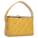 CHANEL Matelasse Hand Bag Patent leather Yellow Silver CC Auth 122609-1