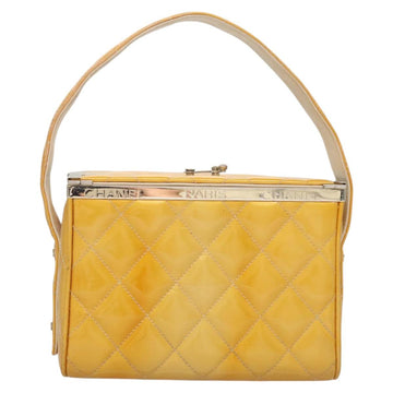 CHANEL Matelasse Hand Bag Patent leather Yellow Silver CC Auth 122609 - 0