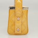 CHANEL Matelasse Hand Bag Patent leather Yellow Silver CC Auth 122609-3