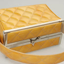 CHANEL Matelasse Hand Bag Patent leather Yellow Silver CC Auth 122609-6