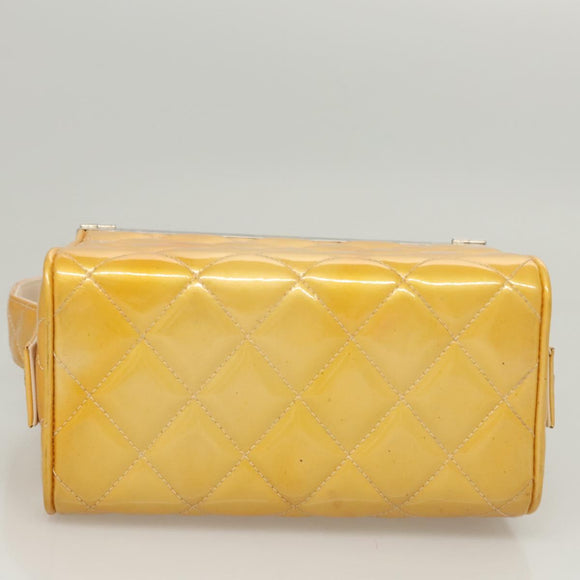 CHANEL Matelasse Hand Bag Patent leather Yellow Silver CC Auth 122609