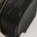 CHANEL Vanity Pouch Leather Black Gold CC Auth 122610-15