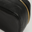 CHANEL Vanity Pouch Leather Black Gold CC Auth 122610-16