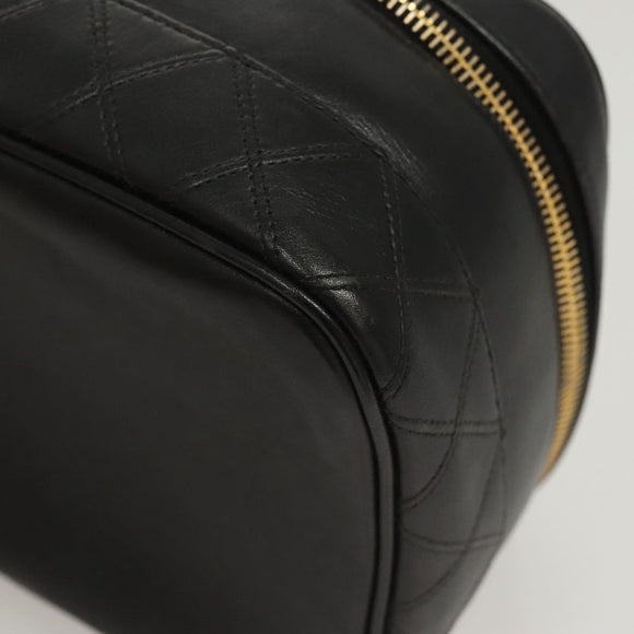 CHANEL Vanity Pouch Leather Black Gold CC Auth 122610