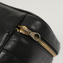 CHANEL Vanity Pouch Leather Black Gold CC Auth 122610-8