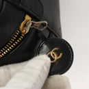 CHANEL Vanity Pouch Leather Black Gold CC Auth 122610-9