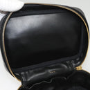 CHANEL Vanity Pouch Leather Black Gold CC Auth 122610-10