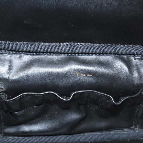CHANEL Vanity Pouch Leather Black Gold CC Auth 122610