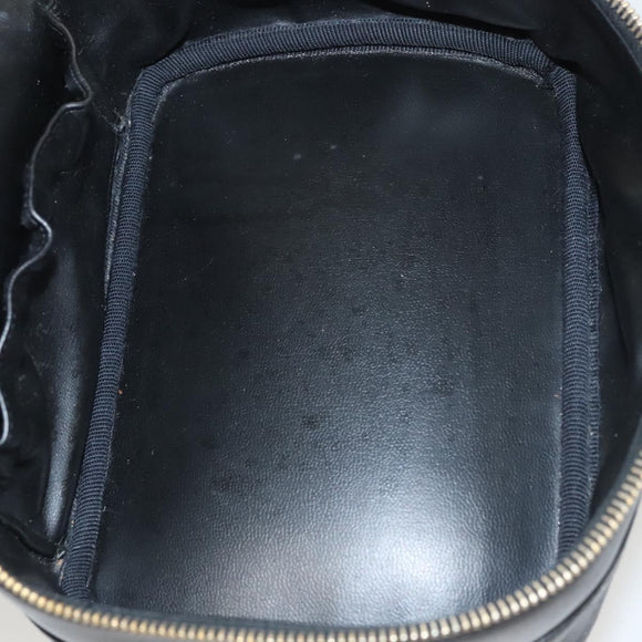 CHANEL Vanity Pouch Leather Black Gold CC Auth 122610