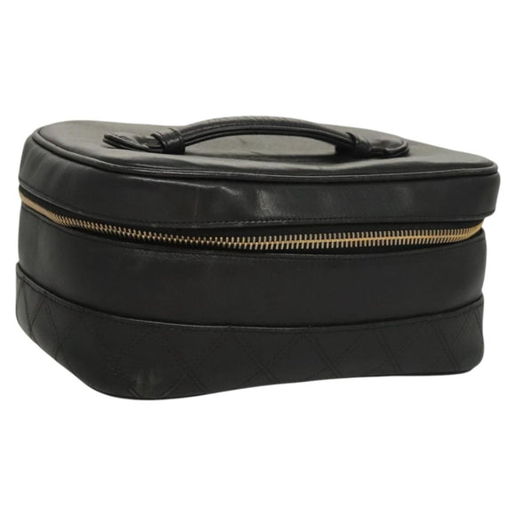CHANEL Vanity Pouch Leather Black Gold CC Auth 122610