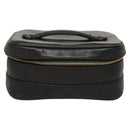 CHANEL Vanity Pouch Leather Black Gold CC Auth 122610-13