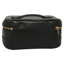 CHANEL Vanity Pouch Leather Black Gold CC Auth 122610-2
