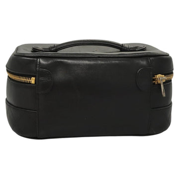 CHANEL Vanity Pouch Leather Black Gold CC Auth 122610 - 0