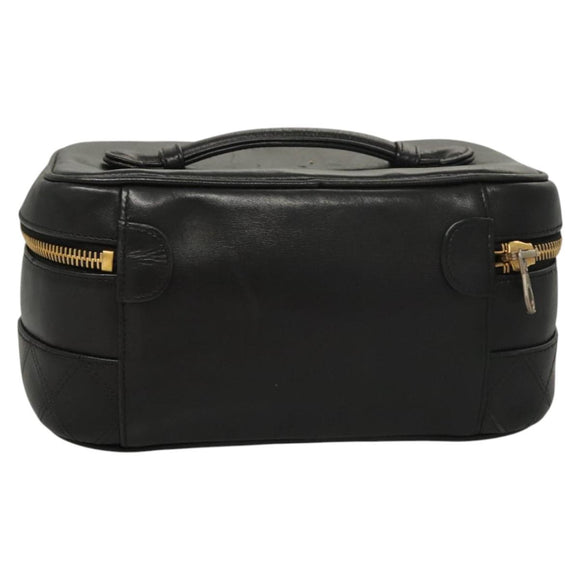 CHANEL Vanity Pouch Leather Black Gold CC Auth 122610