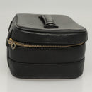 CHANEL Vanity Pouch Leather Black Gold CC Auth 122610-4