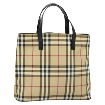 BURBERRY Nova Check Hand Bag PVC Beige Silver Auth 122613