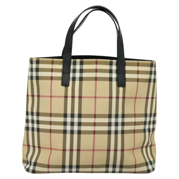 BURBERRY Nova Check Hand Bag PVC Beige Silver Auth 122613 - 0