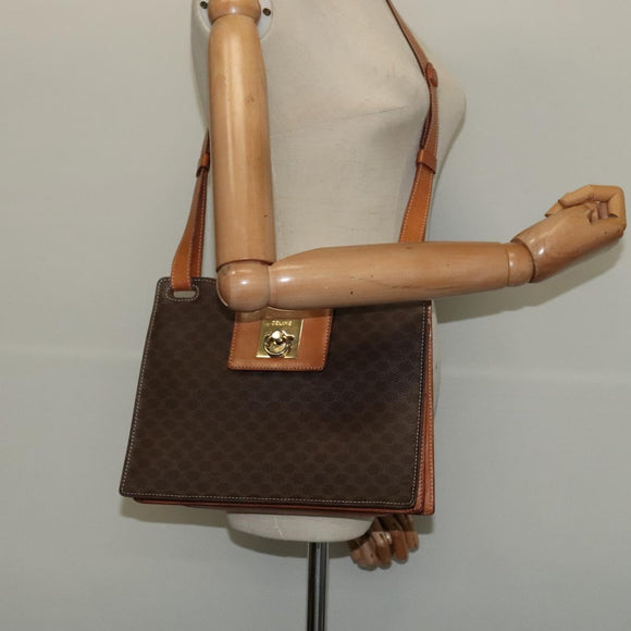 CELINE Macadam Canvas Shoulder Bag PVC Leather Brown Gold Auth 122617