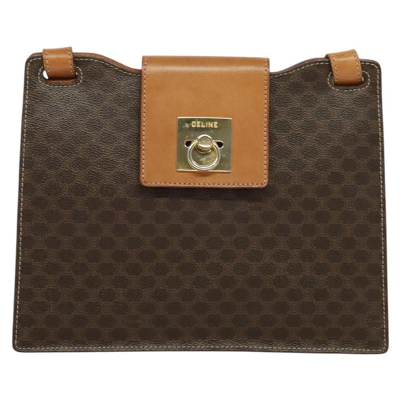 CELINE Macadam Canvas Shoulder Bag PVC Leather Brown Gold Auth 122617