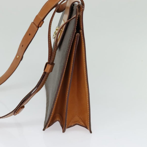 CELINE Macadam Canvas Shoulder Bag PVC Leather Brown Gold Auth 122617