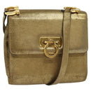 Salvatore Ferragamo Gancini Shoulder Bag Leather Gold Auth 122662-1