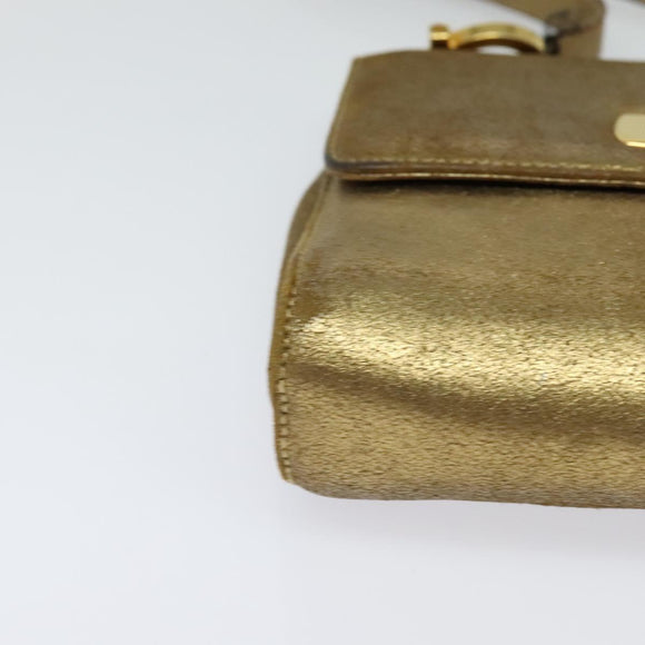 Salvatore Ferragamo Gancini Shoulder Bag Leather Gold Auth 122662