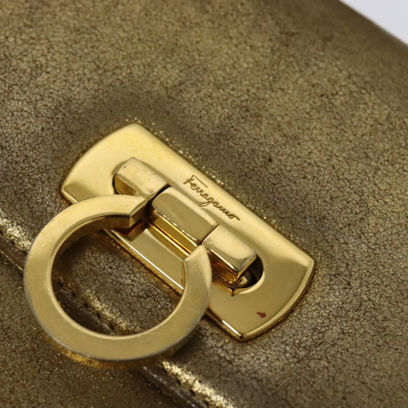 Salvatore Ferragamo Gancini Shoulder Bag Leather Gold Auth 122662