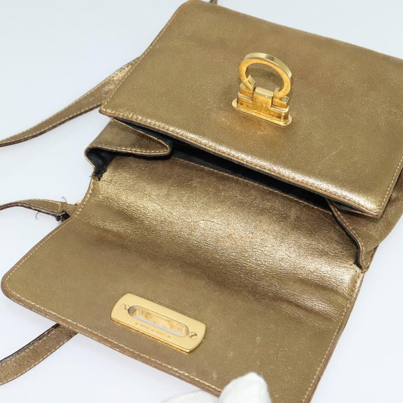 Salvatore Ferragamo Gancini Shoulder Bag Leather Gold Auth 122662