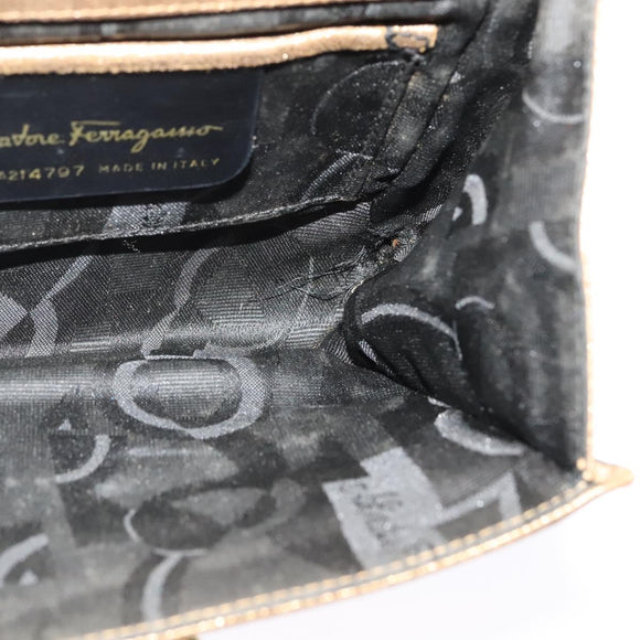 Salvatore Ferragamo Gancini Shoulder Bag Leather Gold Auth 122662