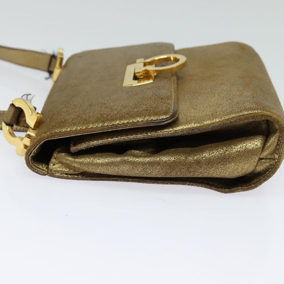Salvatore Ferragamo Gancini Shoulder Bag Leather Gold Auth 122662