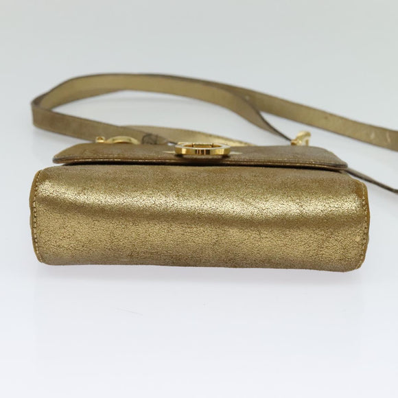 Salvatore Ferragamo Gancini Shoulder Bag Leather Gold Auth 122662