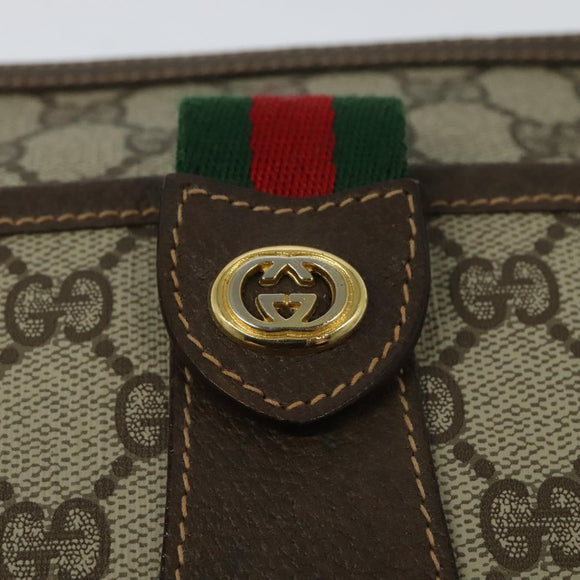 GUCCI GG Supreme Web Sherry Line Bag PVC Brown Gold 89 02 032 Auth 122664